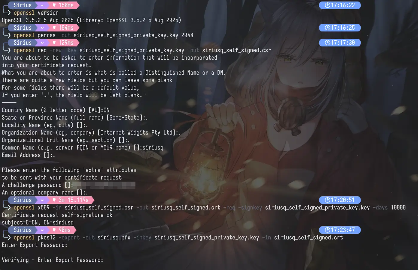 Terminal output