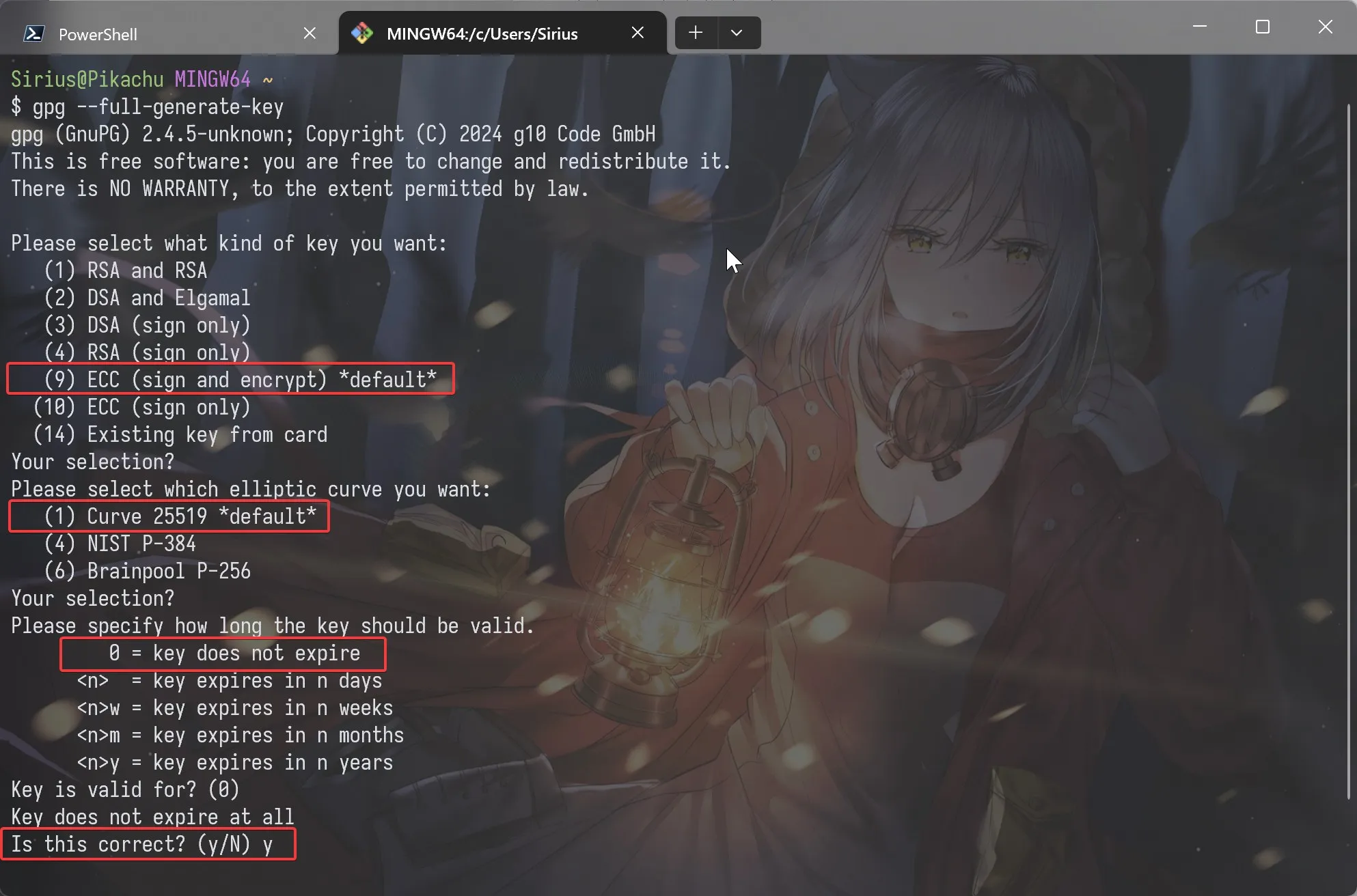 GPG key pair configuration