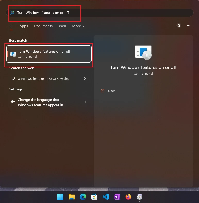 Search Windows Features