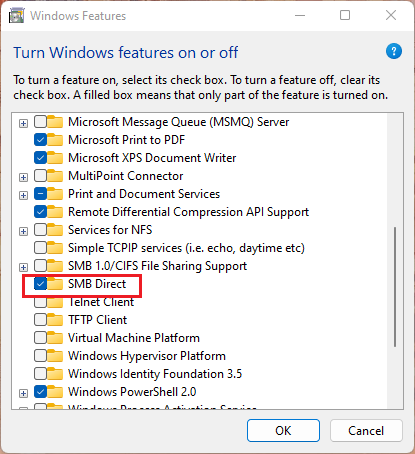 Turn Windows Features on or off