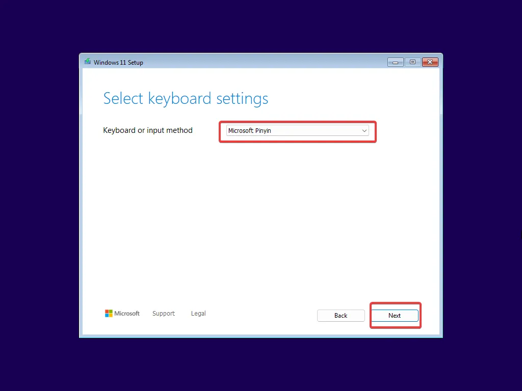 Select keyboard settings