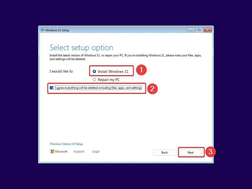 Select setup option