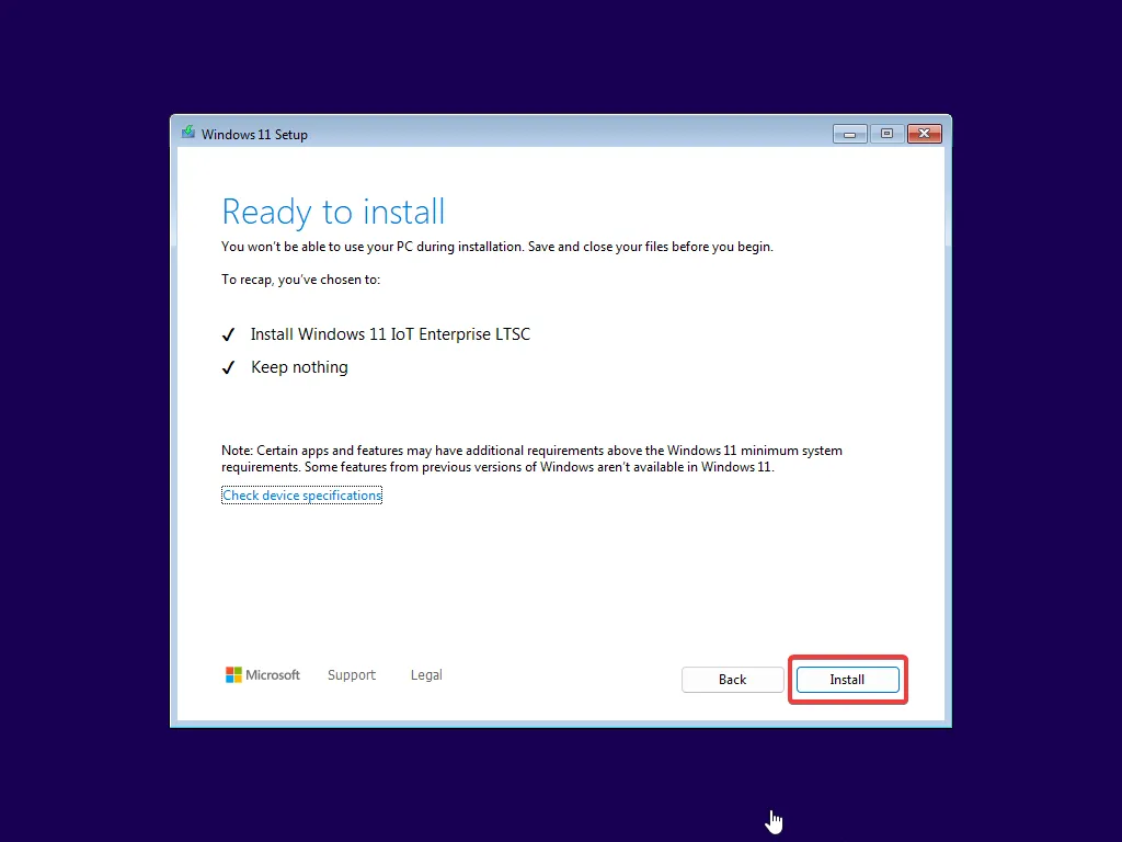 Begin installation