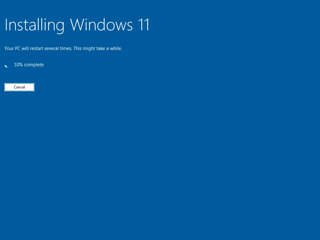 Installation in progress, may restart several times